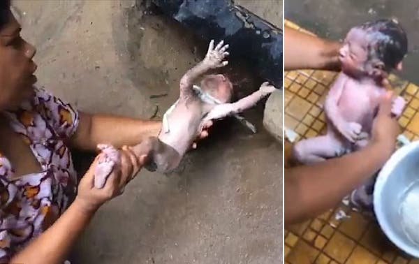 Desgarrador: un bebé recién nacido es rescatado de una alcantarilla en donde lo habían tirado